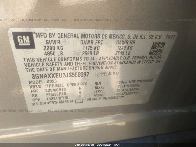 Photo 8 VIN: 3GNAXXEU3JS558897 - CHEVROLET EQUINOX 