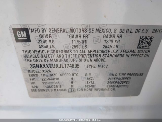 Photo 8 VIN: 3GNAXXEUXJL174805 - CHEVROLET EQUINOX 