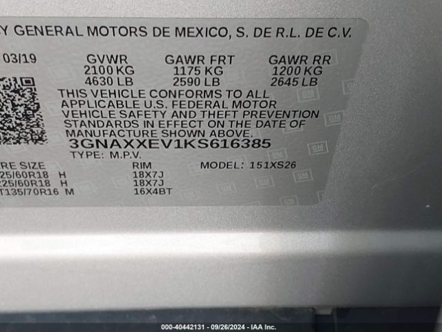 Photo 8 VIN: 3GNAXXEV1KS616385 - CHEVROLET EQUINOX 