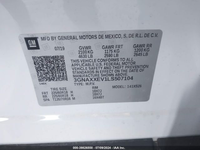 Photo 8 VIN: 3GNAXXEV1LS507104 - CHEVROLET EQUINOX 