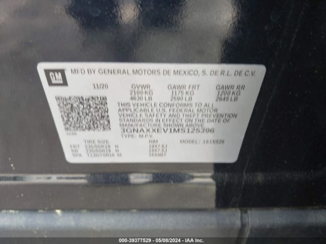 Photo 8 VIN: 3GNAXXEV1MS125396 - CHEVROLET EQUINOX 