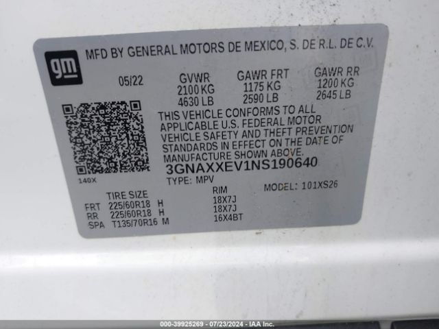 Photo 8 VIN: 3GNAXXEV1NS190640 - CHEVROLET EQUINOX 