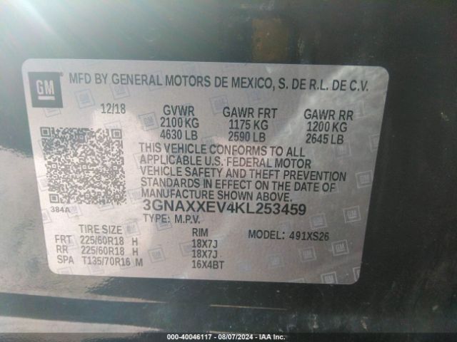 Photo 8 VIN: 3GNAXXEV4KL253459 - CHEVROLET EQUINOX 