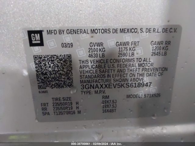 Photo 8 VIN: 3GNAXXEV5KS618947 - CHEVROLET EQUINOX 