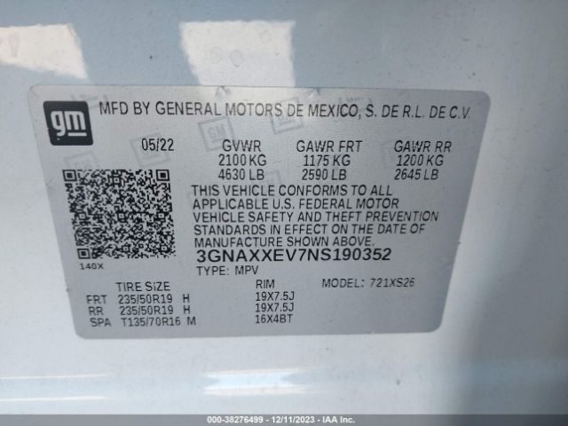 Photo 8 VIN: 3GNAXXEV7NS190352 - CHEVROLET EQUINOX 