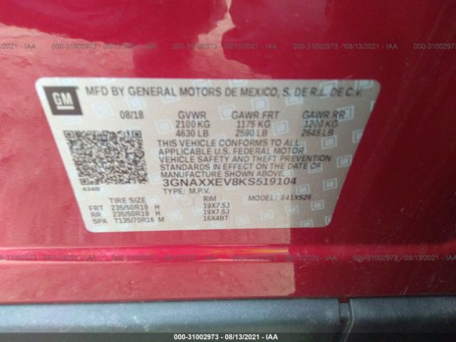 Photo 8 VIN: 3GNAXXEV8KS519104 - CHEVROLET EQUINOX 