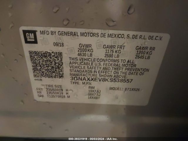 Photo 8 VIN: 3GNAXXEV8KS538557 - CHEVROLET EQUINOX 