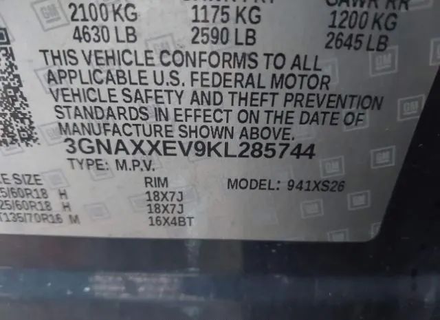 Photo 8 VIN: 3GNAXXEV9KL285744 - CHEVROLET EQUINOX 