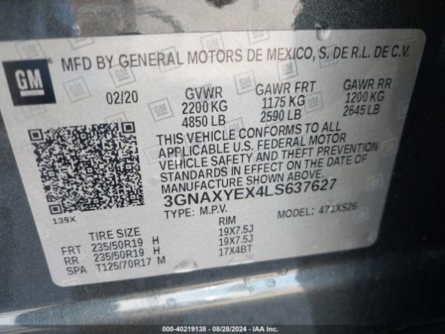 Photo 8 VIN: 3GNAXYEX4LS637627 - CHEVROLET EQUINOX 