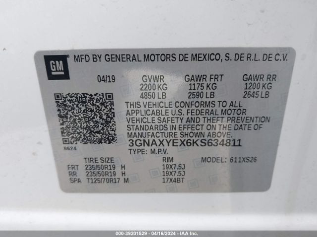 Photo 8 VIN: 3GNAXYEX6KS634811 - CHEVROLET EQUINOX 