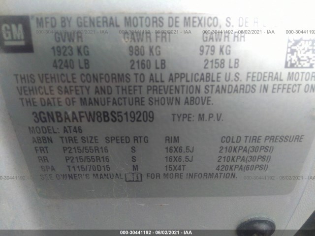 Photo 8 VIN: 3GNBAAFW8BS519209 - CHEVROLET HHR 