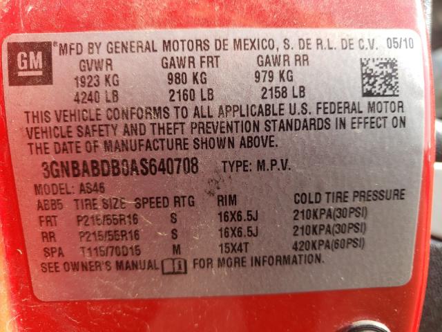 Photo 9 VIN: 3GNBABDB0AS640708 - CHEVROLET HHR LT 