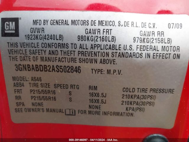 Photo 8 VIN: 3GNBABDB2AS502846 - CHEVROLET HHR 