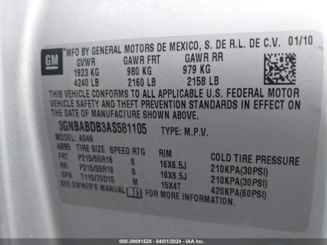 Photo 8 VIN: 3GNBABDB3AS581105 - CHEVROLET HHR 