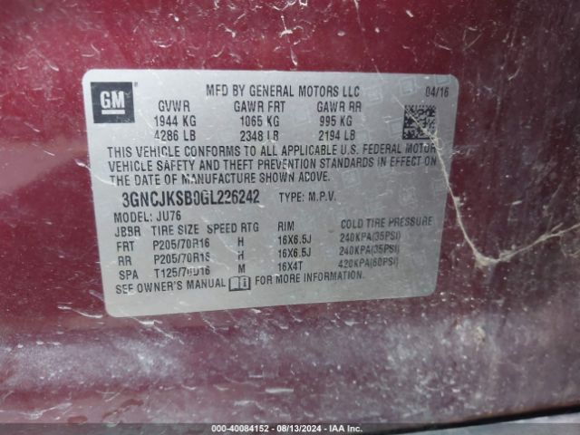 Photo 8 VIN: 3GNCJKSB0GL226242 - CHEVROLET TRAX 