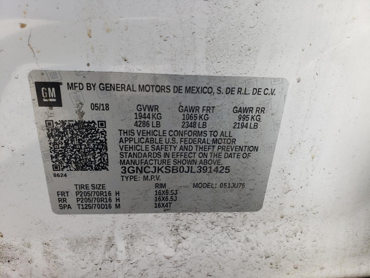 Photo 12 VIN: 3GNCJKSB0JL391425 - CHEVROLET TRAX 