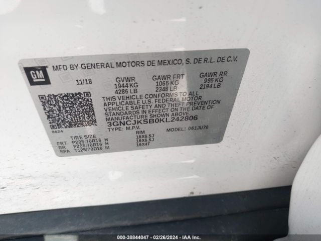 Photo 8 VIN: 3GNCJKSB0KL242806 - CHEVROLET TRAX 