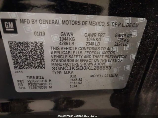 Photo 8 VIN: 3GNCJKSB0KL266653 - CHEVROLET TRAX 