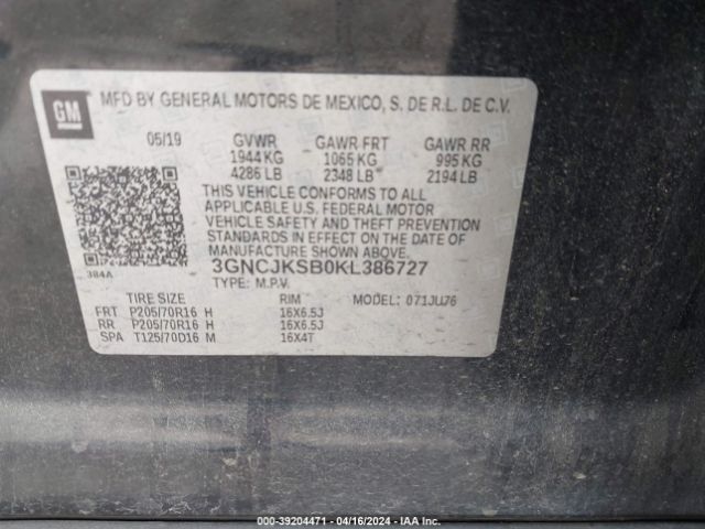 Photo 8 VIN: 3GNCJKSB0KL386727 - CHEVROLET TRAX 