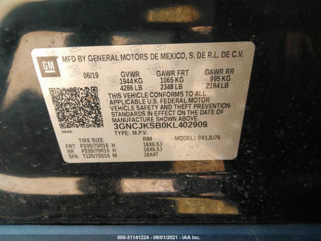 Photo 8 VIN: 3GNCJKSB0KL402909 - CHEVROLET TRAX 