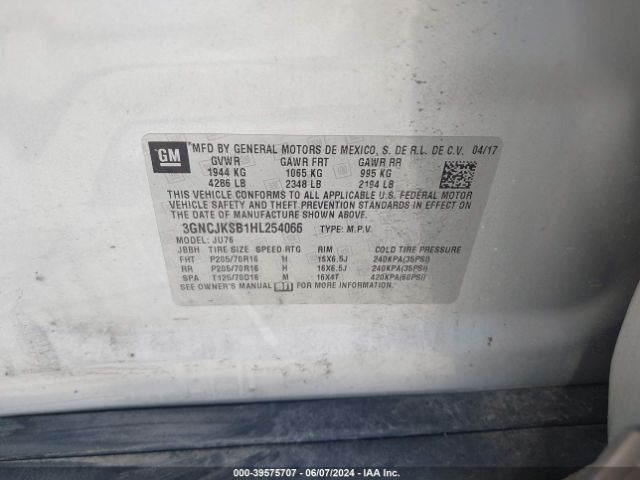 Photo 8 VIN: 3GNCJKSB1HL254066 - CHEVROLET TRAX 