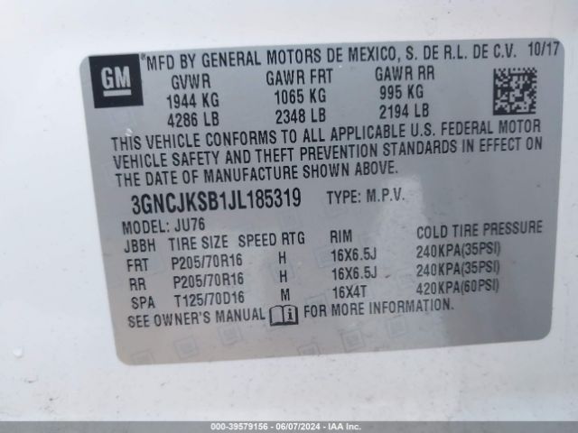 Photo 8 VIN: 3GNCJKSB1JL185319 - CHEVROLET TRAX 