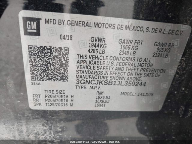 Photo 8 VIN: 3GNCJKSB1JL359244 - CHEVROLET TRAX 