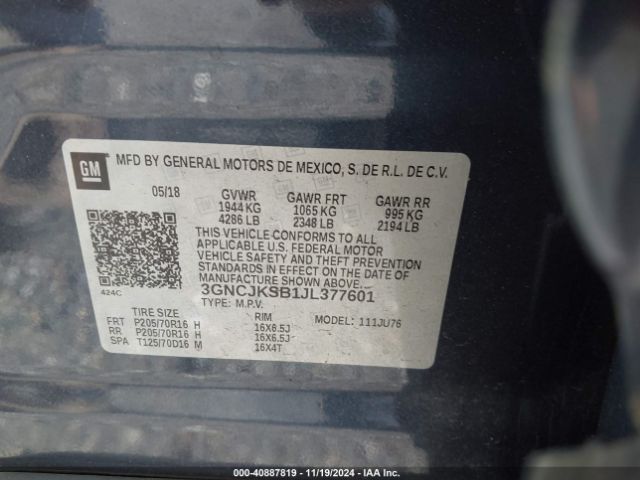 Photo 8 VIN: 3GNCJKSB1JL377601 - CHEVROLET TRAX 