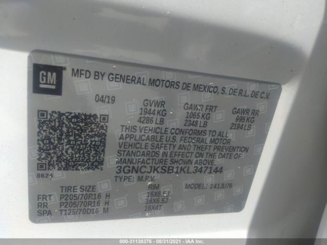 Photo 8 VIN: 3GNCJKSB1KL347144 - CHEVROLET TRAX 