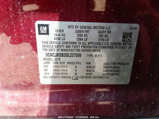 Photo 8 VIN: 3GNCJKSB2GL227599 - CHEVROLET TRAX 