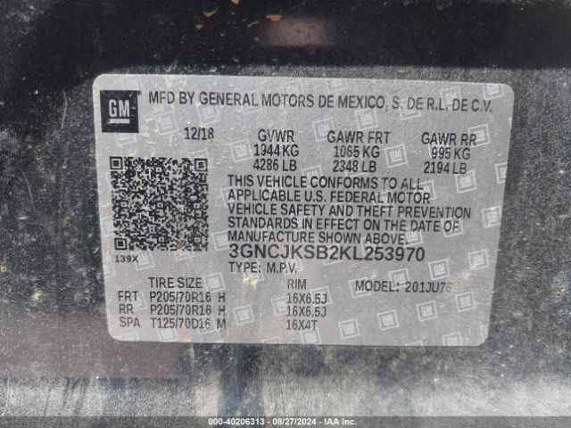 Photo 8 VIN: 3GNCJKSB2KL253970 - CHEVROLET TRAX 