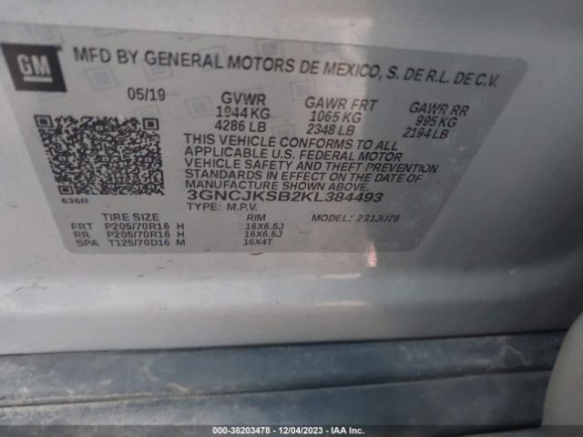 Photo 8 VIN: 3GNCJKSB2KL384493 - CHEVROLET TRAX 