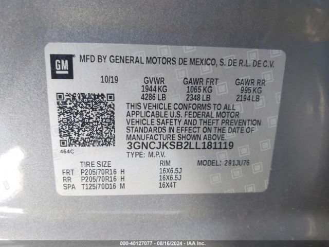 Photo 8 VIN: 3GNCJKSB2LL181119 - CHEVROLET TRAX 