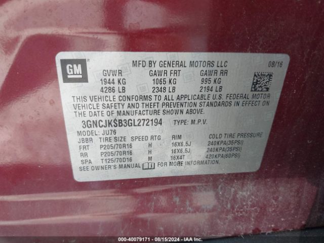 Photo 8 VIN: 3GNCJKSB3GL272194 - CHEVROLET TRAX 