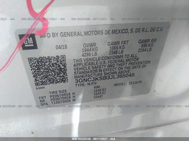 Photo 8 VIN: 3GNCJKSB3JL365045 - CHEVROLET TRAX 