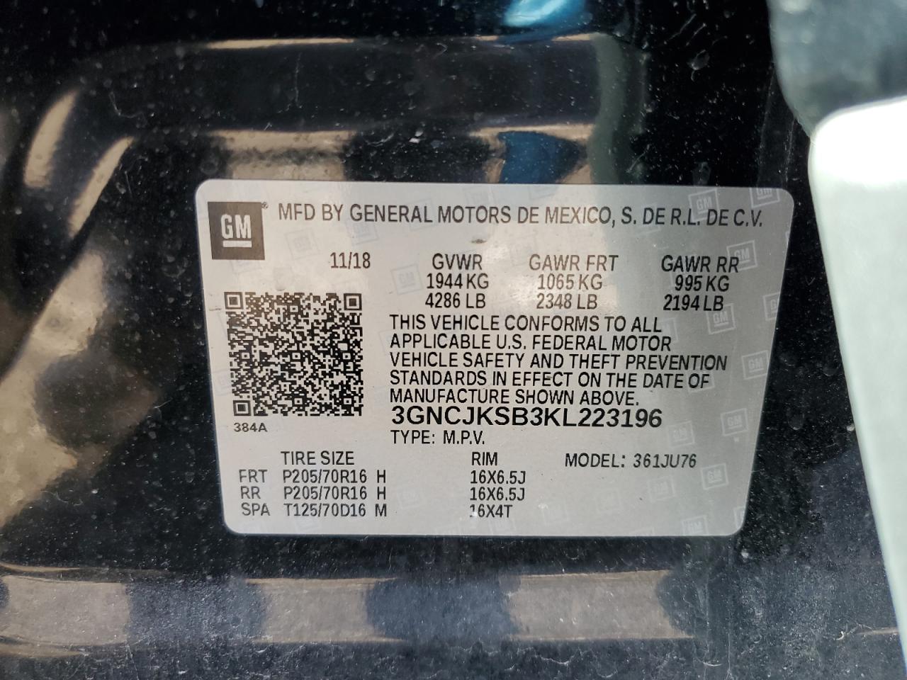 Photo 12 VIN: 3GNCJKSB3KL223196 - CHEVROLET TRAX 