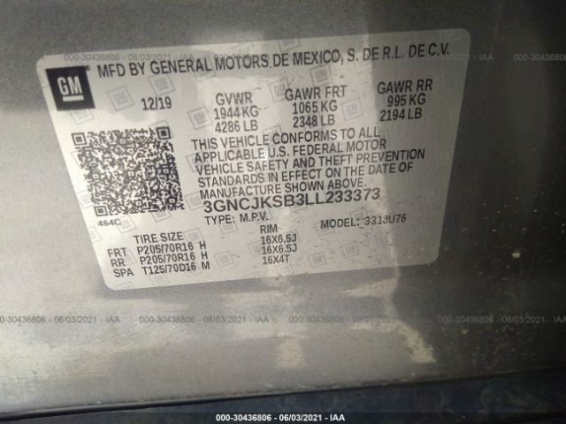 Photo 8 VIN: 3GNCJKSB3LL233373 - CHEVROLET TRAX 