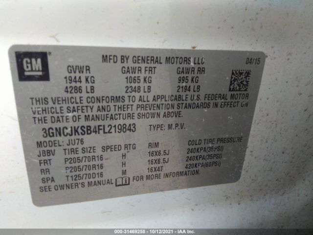 Photo 8 VIN: 3GNCJKSB4FL219843 - CHEVROLET TRAX 