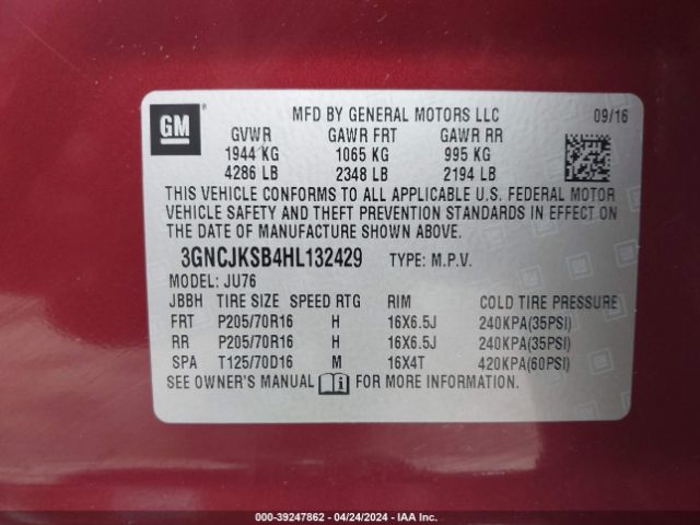 Photo 8 VIN: 3GNCJKSB4HL132429 - CHEVROLET TRAX 