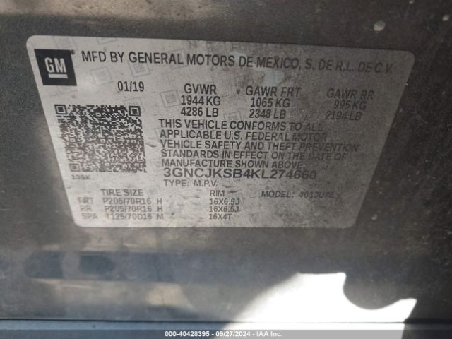 Photo 8 VIN: 3GNCJKSB4KL274660 - CHEVROLET TRAX 