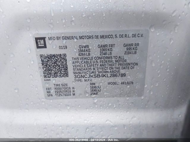 Photo 8 VIN: 3GNCJKSB4KL286789 - CHEVROLET TRAX 