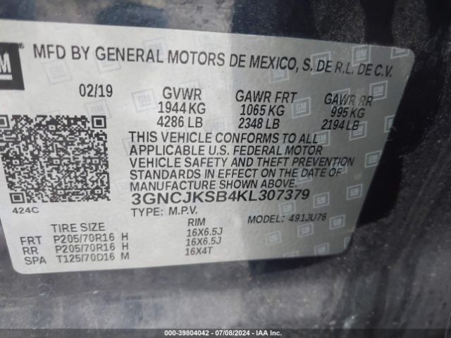 Photo 8 VIN: 3GNCJKSB4KL307379 - CHEVROLET TRAX 