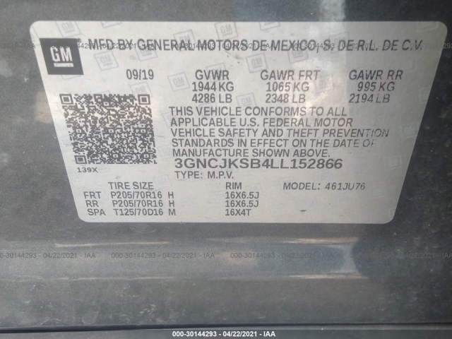 Photo 8 VIN: 3GNCJKSB4LL152866 - CHEVROLET TRAX 