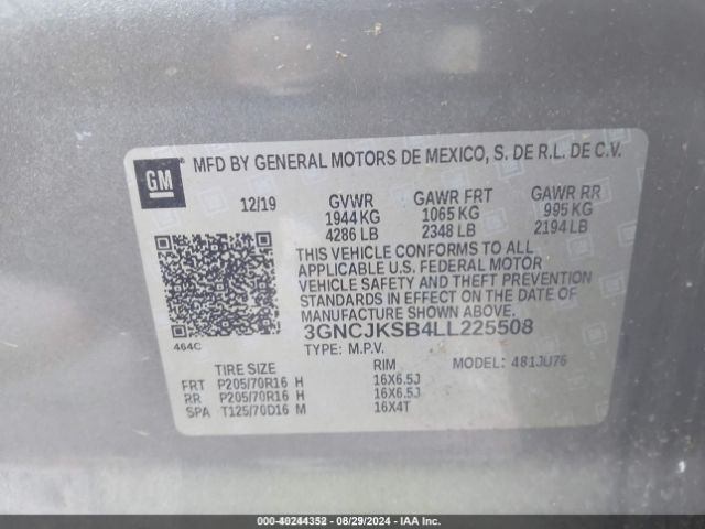 Photo 8 VIN: 3GNCJKSB4LL225508 - CHEVROLET TRAX 