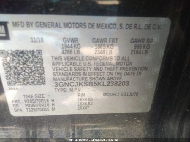 Photo 8 VIN: 3GNCJKSB5KL238203 - CHEVROLET TRAX 