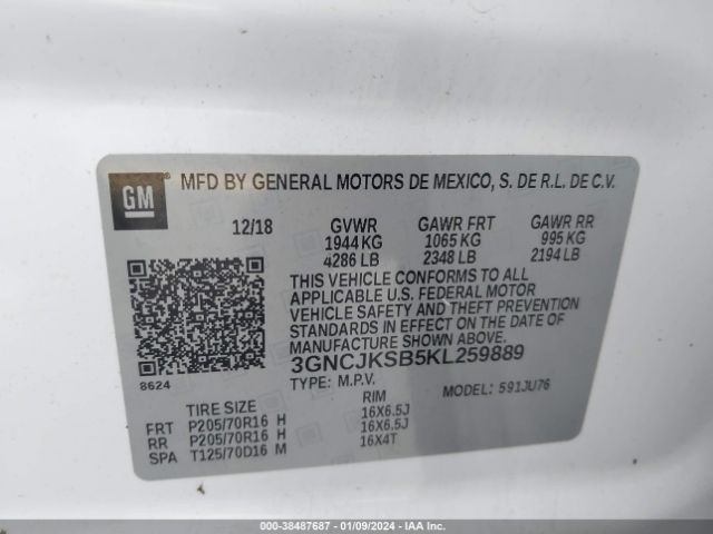 Photo 8 VIN: 3GNCJKSB5KL259889 - CHEVROLET TRAX 