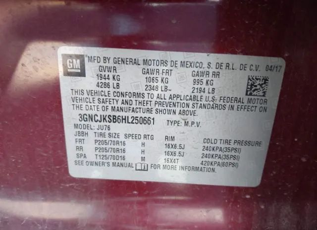 Photo 8 VIN: 3GNCJKSB6HL250661 - CHEVROLET TRAX 