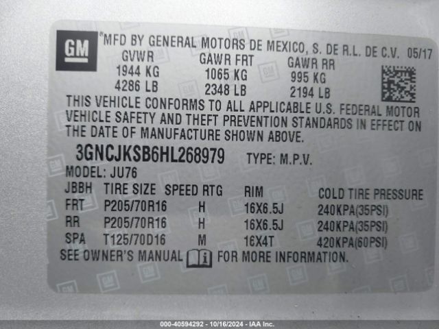 Photo 8 VIN: 3GNCJKSB6HL268979 - CHEVROLET TRAX 