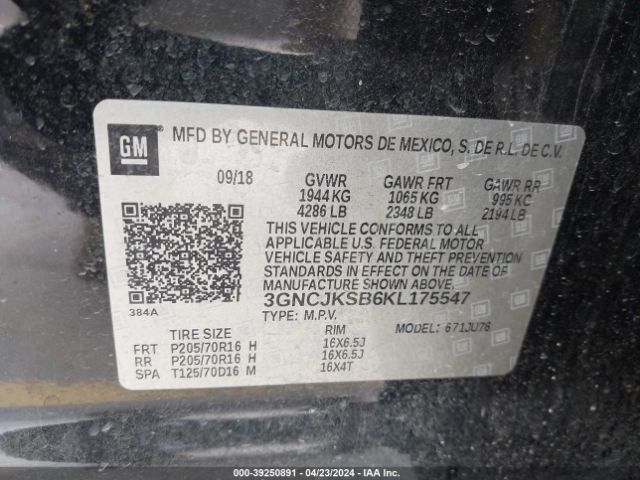 Photo 8 VIN: 3GNCJKSB6KL175547 - CHEVROLET TRAX 