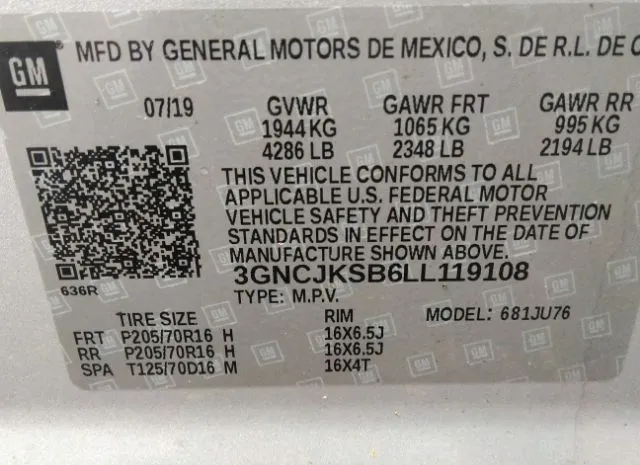 Photo 8 VIN: 3GNCJKSB6LL119108 - CHEVROLET TRAX 